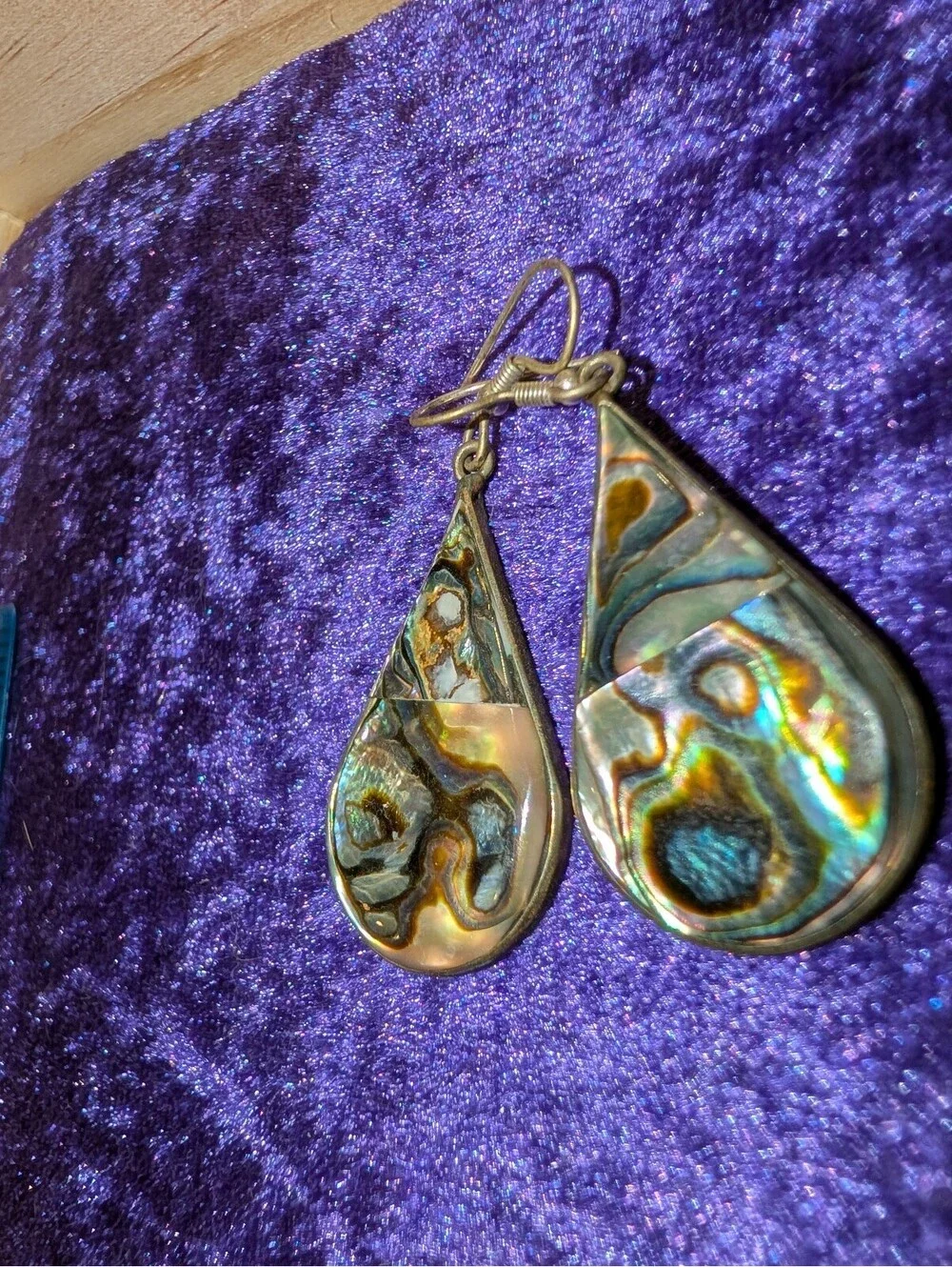 Handmade  Alpaca Mexico Teardrop Abalone Shell Inlay Earrings